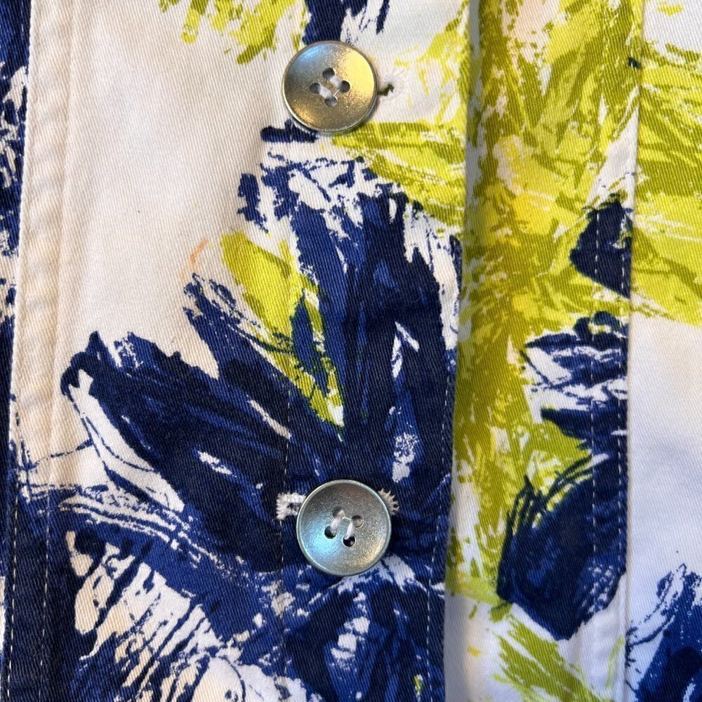 Addition by Chicos Jacket Womens Size 1 Blue and Green Floral White Denim - Picture 7 of 15
